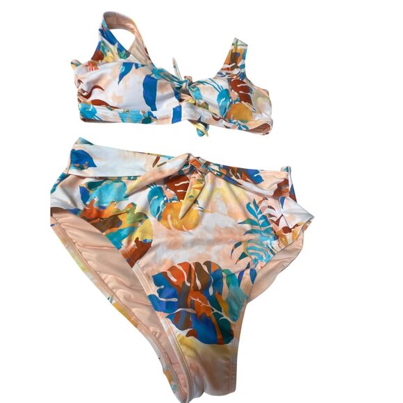 Plus Size 3X Lysa Tie Front Bikini Set With Abstract Print Fully Lined NWOT - Picture 3 of 9